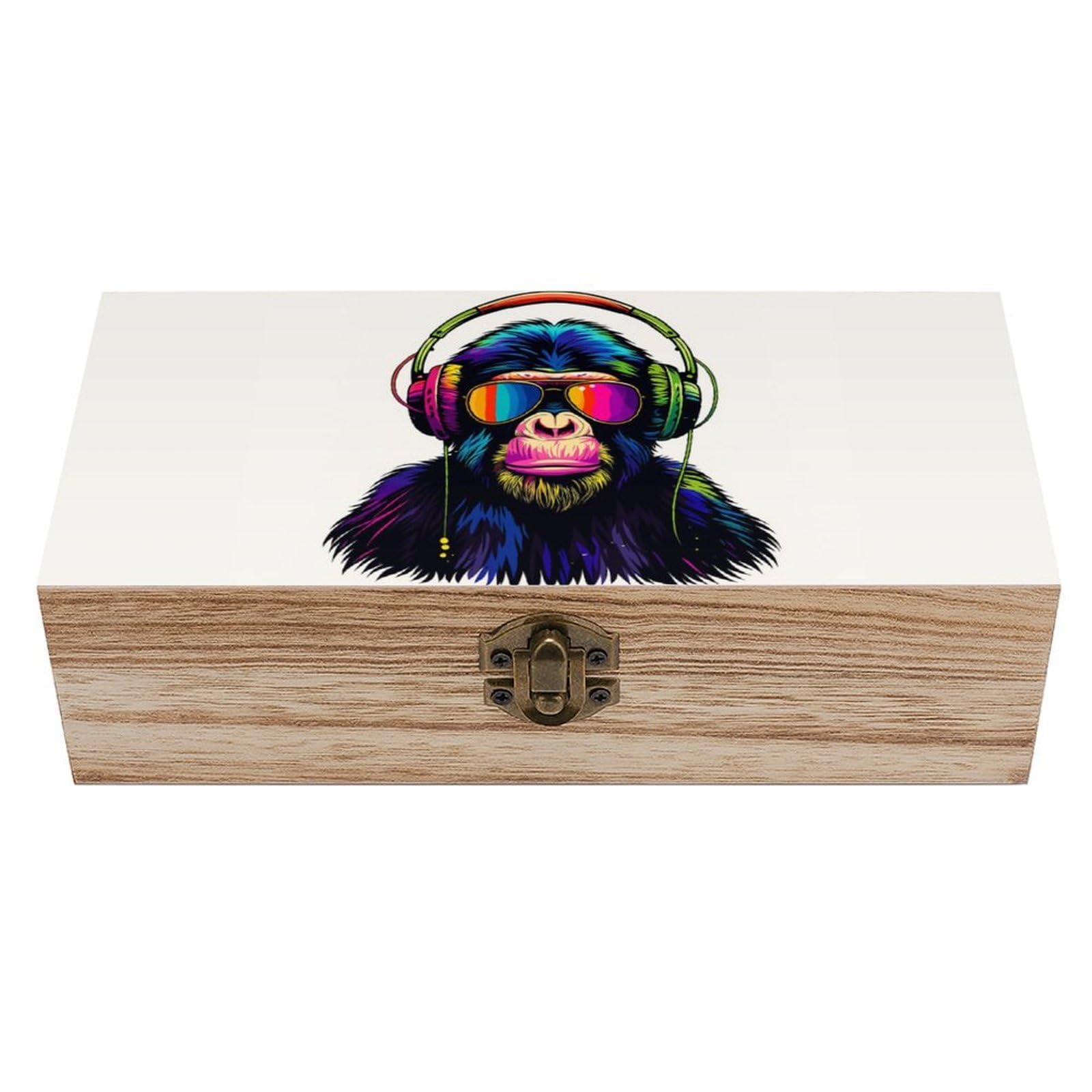 Oudrspo Cool Music Monkey Retro Wooden Storage Box Keepsake Jewelry Decorative Art Storages Box Gift Boxs