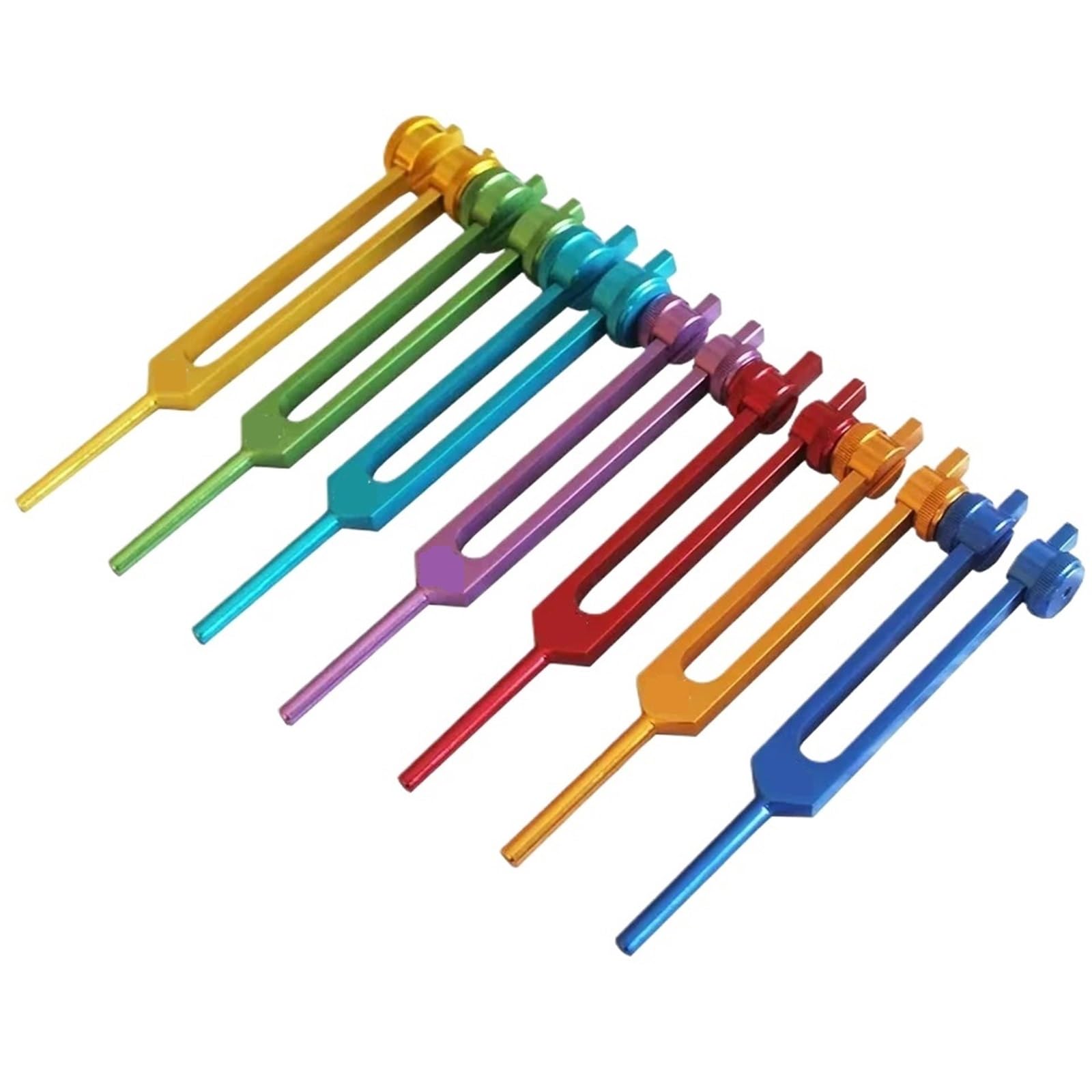 Stimmgabel Heilung Set mit sieben bunten Stimmgabeln
