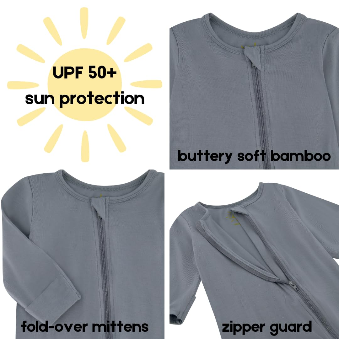 UPF 50+ Sun Protection - Bamboo Footed Romper - 0-12M (Stone Blue, 9-12M)