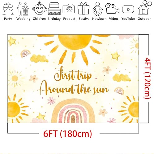 Miniatura 4 de Mocsicka Telón de fondo para el primer viaje alrededor del sol, para decoración de fiesta de cumpleaños de niños, decoración de mesa de pastel (6 x