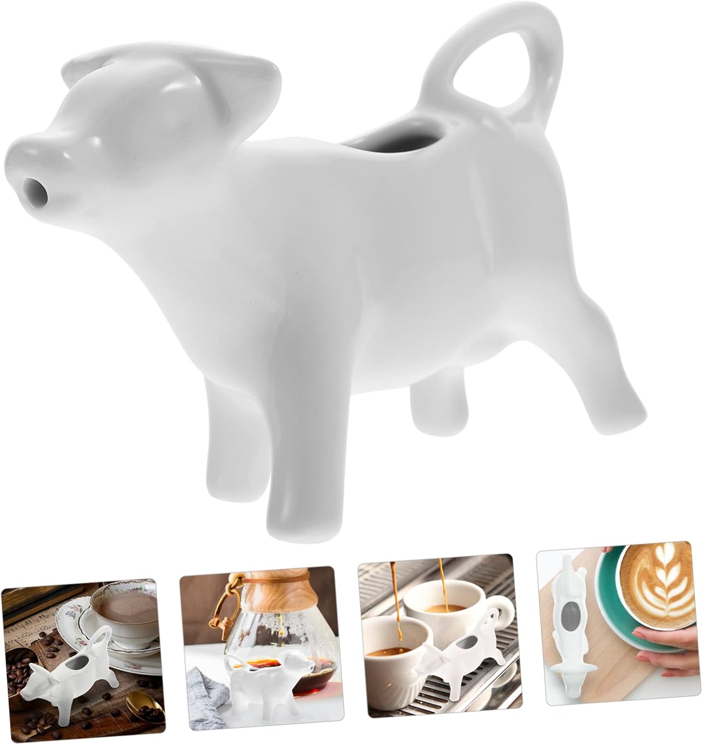 Holibanna Ceramic Milk Pitcher White Cow Shape Jug for Milk Coffee Sauce Multifunctional Pouring Container Suitable for Kitchen Dining Restaurant Use