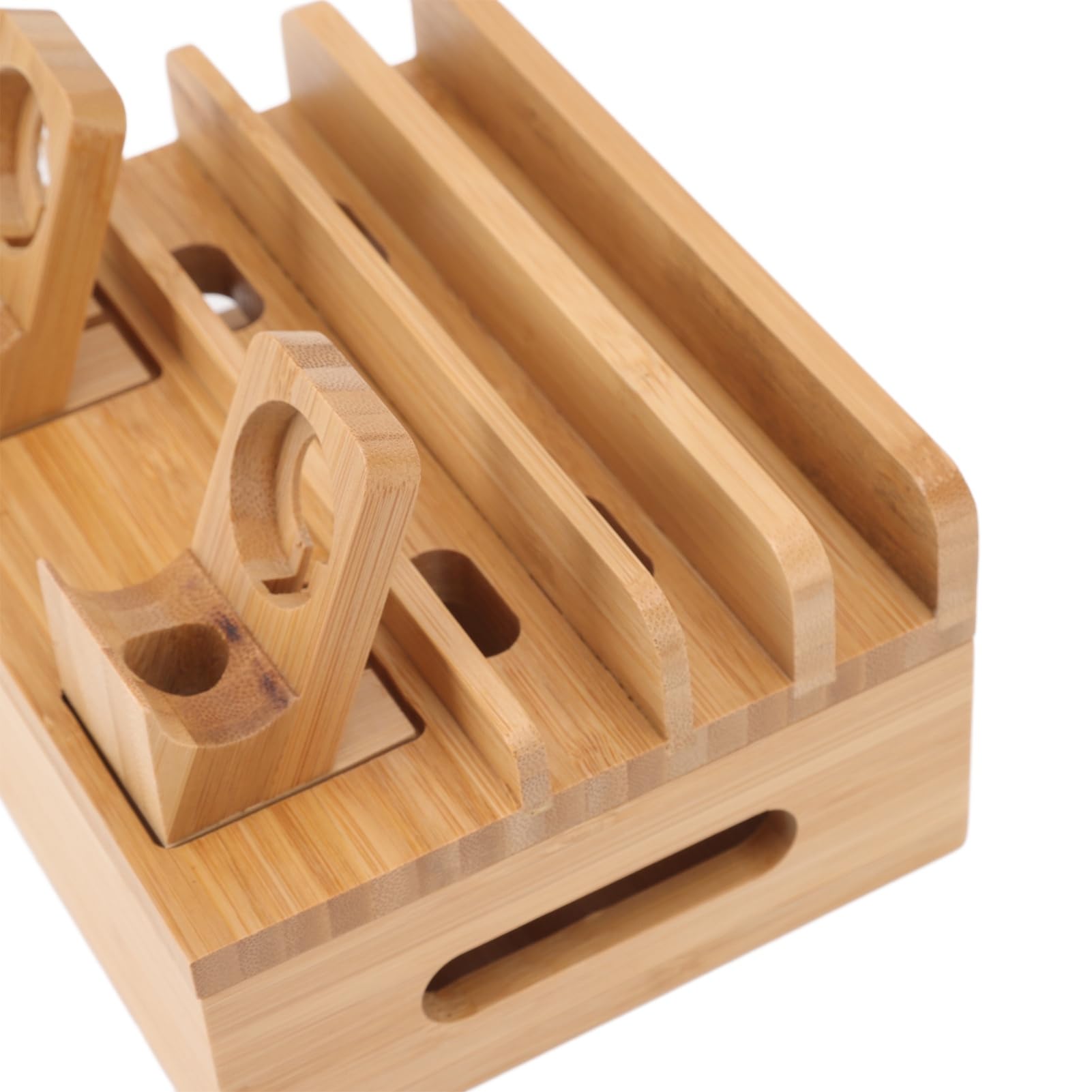 Cryfokt Station de Charge pour Plusieurs Appareils, Support de Rangement avec Support de Montre, Décoration en Bois de Bambou Naturel, Parfait pour la Maison, Le Bureau, Le Camping, (Silver)