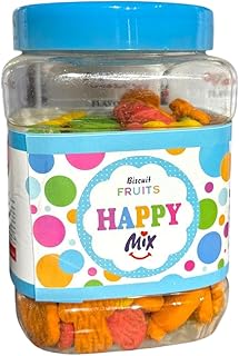 Happy Mix Fruits Biscuits, Colorful Fruit Mix, Candy Box with Blue Lid, Assorted