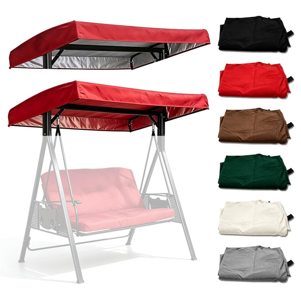 Zapasowa baldachim do huśtawki pokrywa górna pokrywa ogrodowa 3-osobowa huśtawka na werandzie markiza wodoodporna tkanina Oxford 210D(Red,213x122x23cm)