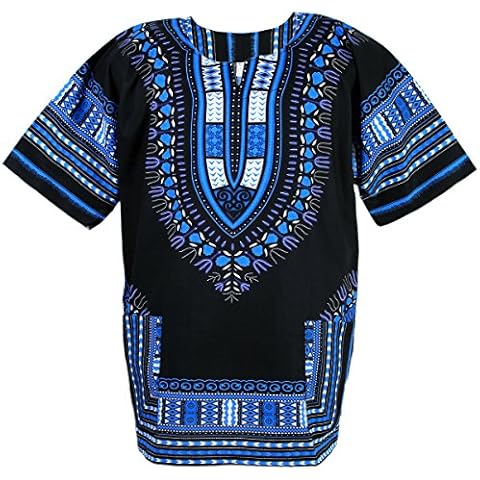 CHAINUPON African Dashiki Cotton Shirt Unisex Tribal Festival Boho Hippie Kaftan (X-Large, Black Dark Blue) Cover