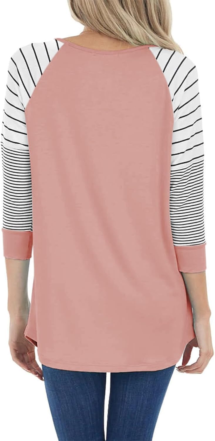 ReachMe Women's Casual 3/4 Sleeve T Shirts Crewneck Striped Raglan Sleeve Tee Shirts Loose Fit Blouses - Image 5