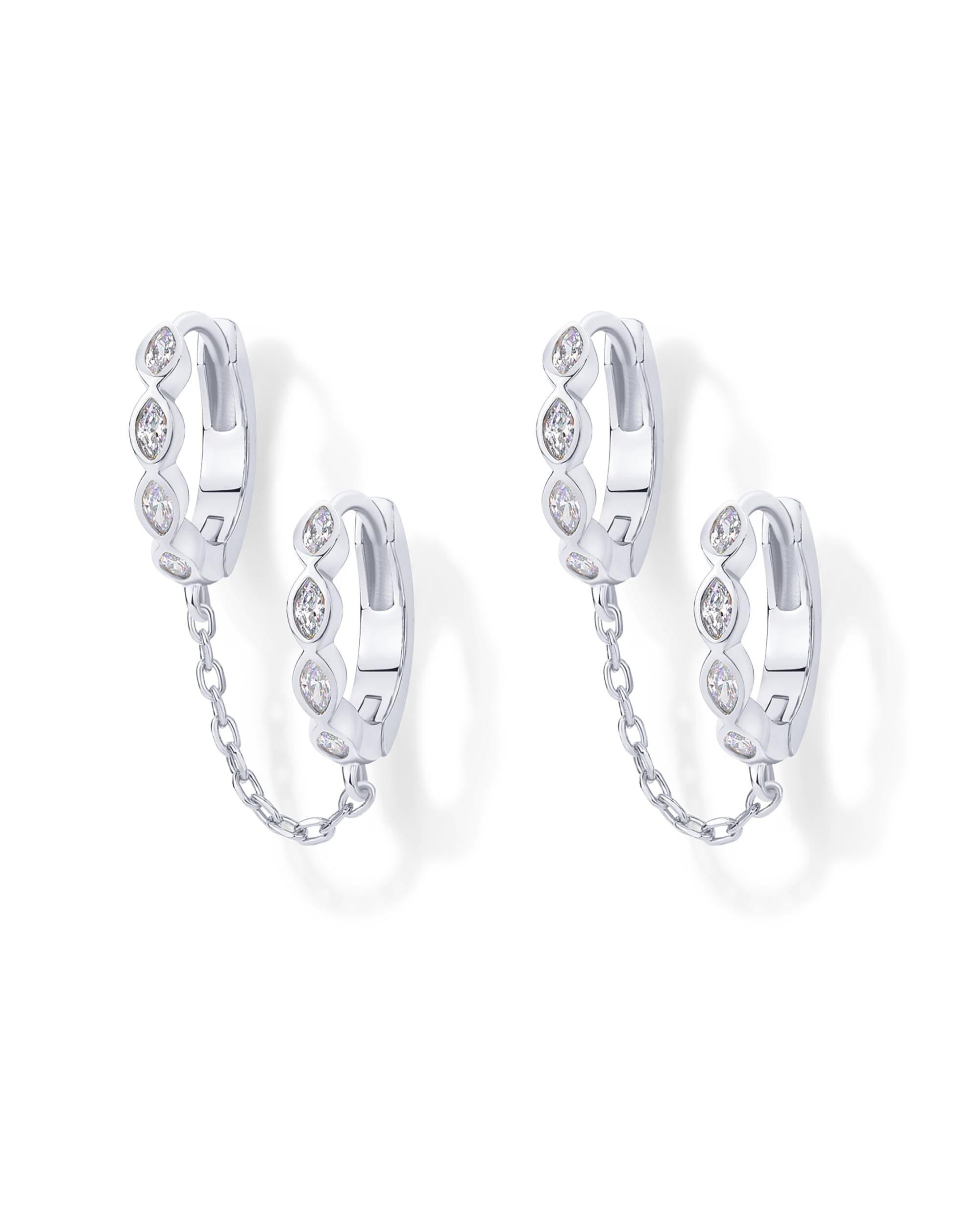 PAVOI14K Gold Chain Earrings for Women | Double Piercing Dangle Chain Huggie Hoop Earrings | Cubic Zirconia Pearl Stud Ear Cuff Earrings for Women