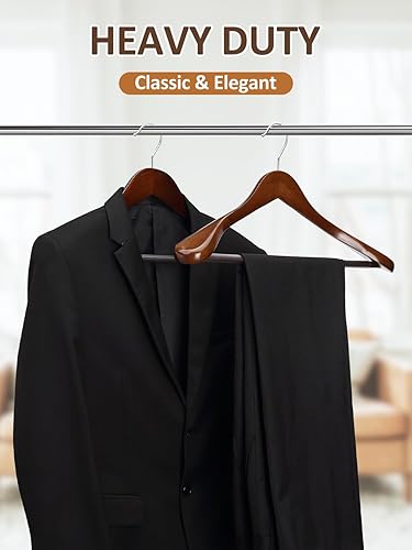 Miniatura 7 de AMKUFO Perchas de Madera de Hombro Ancho Paquete de 8 Perchas para Abrigos con Barra Antideslizante para Pantalones, Perchas de Traje de Servicio