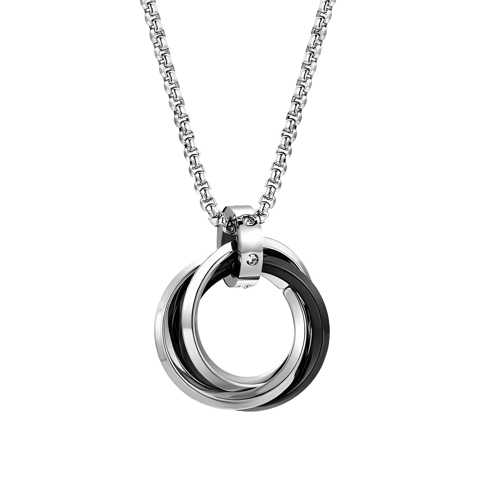 shaheeba SHAHEBA Stainless Steel Anti-Tarnish Dual-Tone Interlocking Ring Pendant Necklace for Men & Boys | Stylish Streetwear & Minimal Jewelry | Silver & Gold Chain | Gift for Boyfriend, Husband & Friends-picture-13