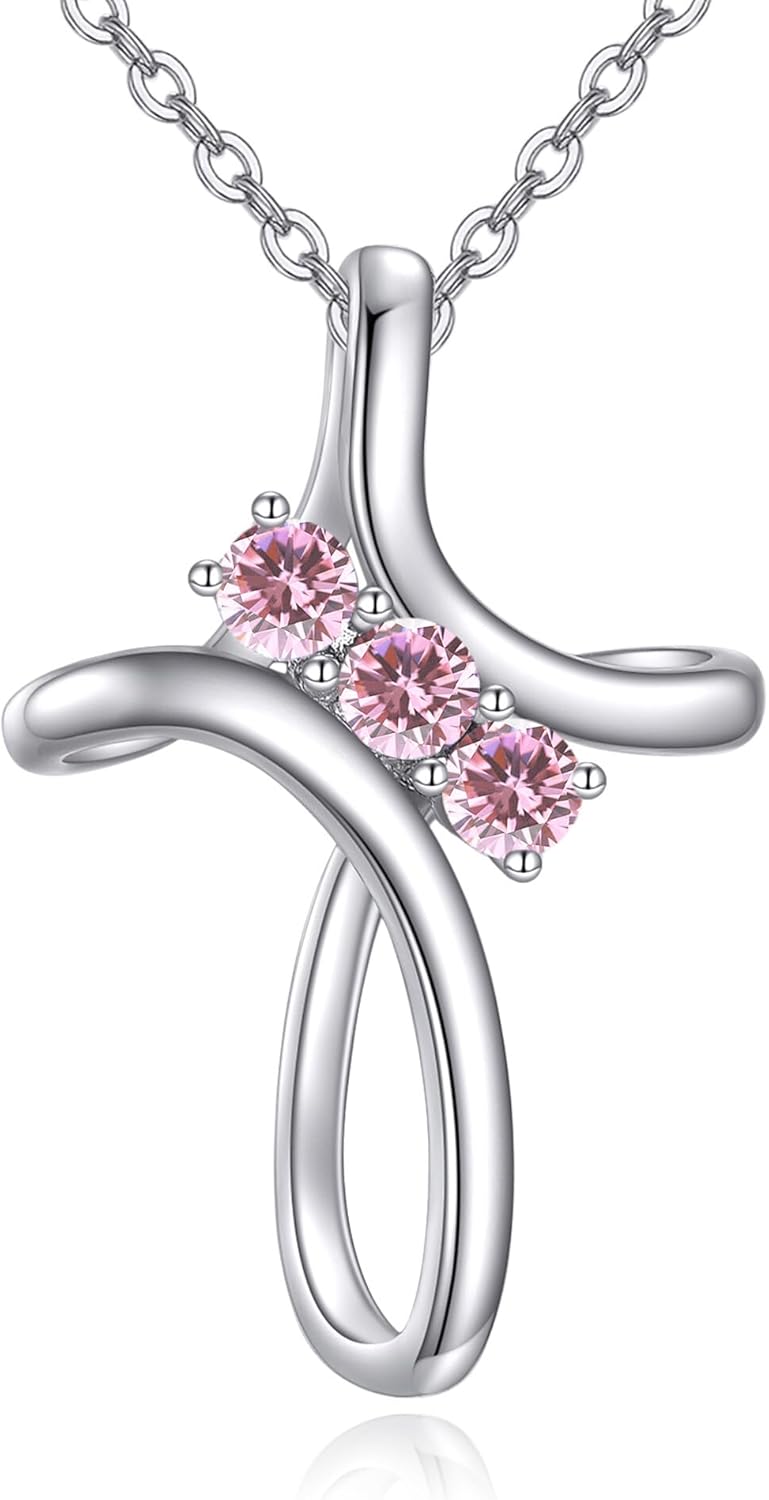 ONEFINITY Cross Necklace for Women 925 Sterling Silver Birthston Cross Pendant Necklace Birthstone Jewelry Birthday Gifts for Women