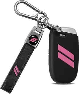 for Dodge Key Fob Cover with Keychain for Dodge Charger Challenger Dart Durango Journey Replacement Remote Control 3 4 5 Buttons Key Fob Shell (Pink, 1 PC)