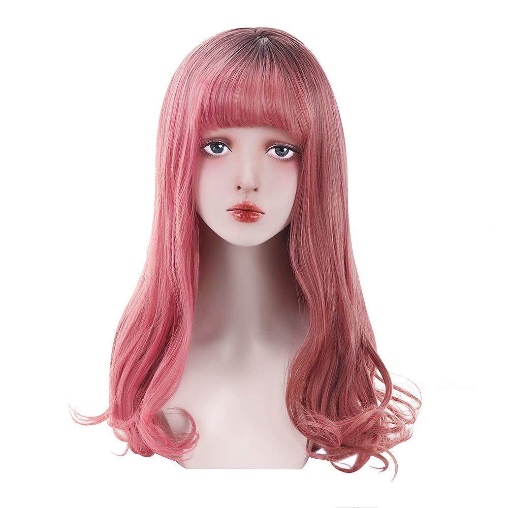 STYLER Long Wavy Red Wigs with Bangs Women Synthetic