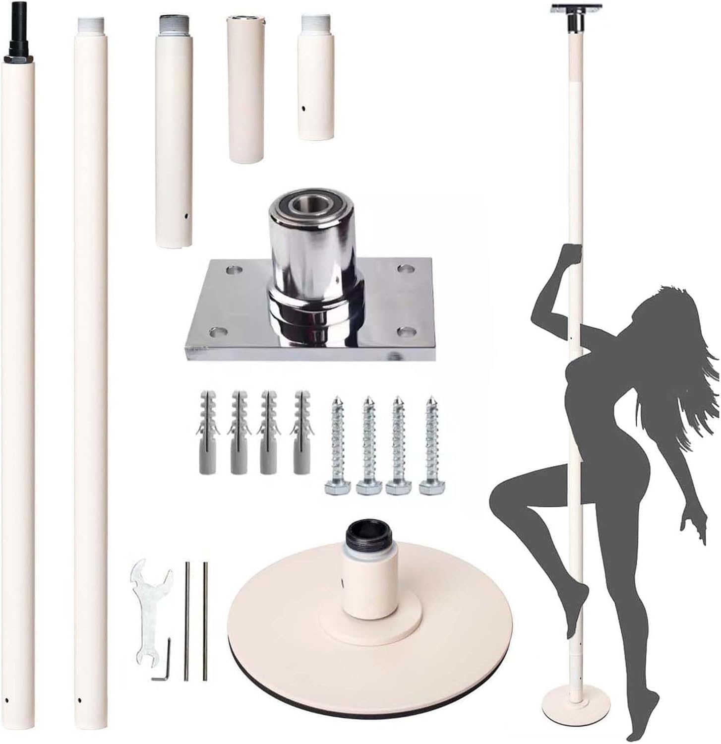 AYCDL Pole Dancing Pole for Home Static Dancing Pole White exercise equipment for home bedroom apartment, Fixed Plate Dance Pole Kit 45mm Spinning Dance Pole,3.1M-3.3M/10ft-10.6ft