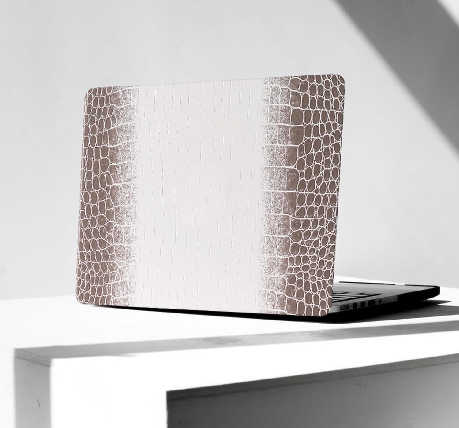 KEROM Crocodile Case for MacBook Pro 16 inch 2024-2021 M4 M3 M2 M1 Pro/Max Chip A3403 A3186 A2991 A2780 A2485, Aligator Skin Snakeskin PU Leather Hard Shell & Keyboard Cover, Brown White