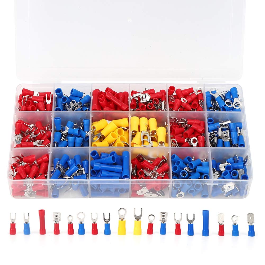 Walfront 520Pcs Cold Pressed Terminal Insulated Quick Connecting Terminal Electrical Crimp Cold Pressed Terminals Assortment Kit