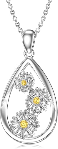 Collar de margaritas de abril para mujer, plata de ley 925, colgante de flor de nacimiento en forma de lágrima, flor blanca, joyería de cumpleaños,