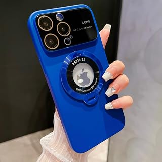 Gran lente de cristal con soporte magnético, soporte para teléfono móvil para iPhone 1412 11 Pro Max 14Plus, cubierta de teléfono de carga inalámbrica, azul marino (color: azul marino,