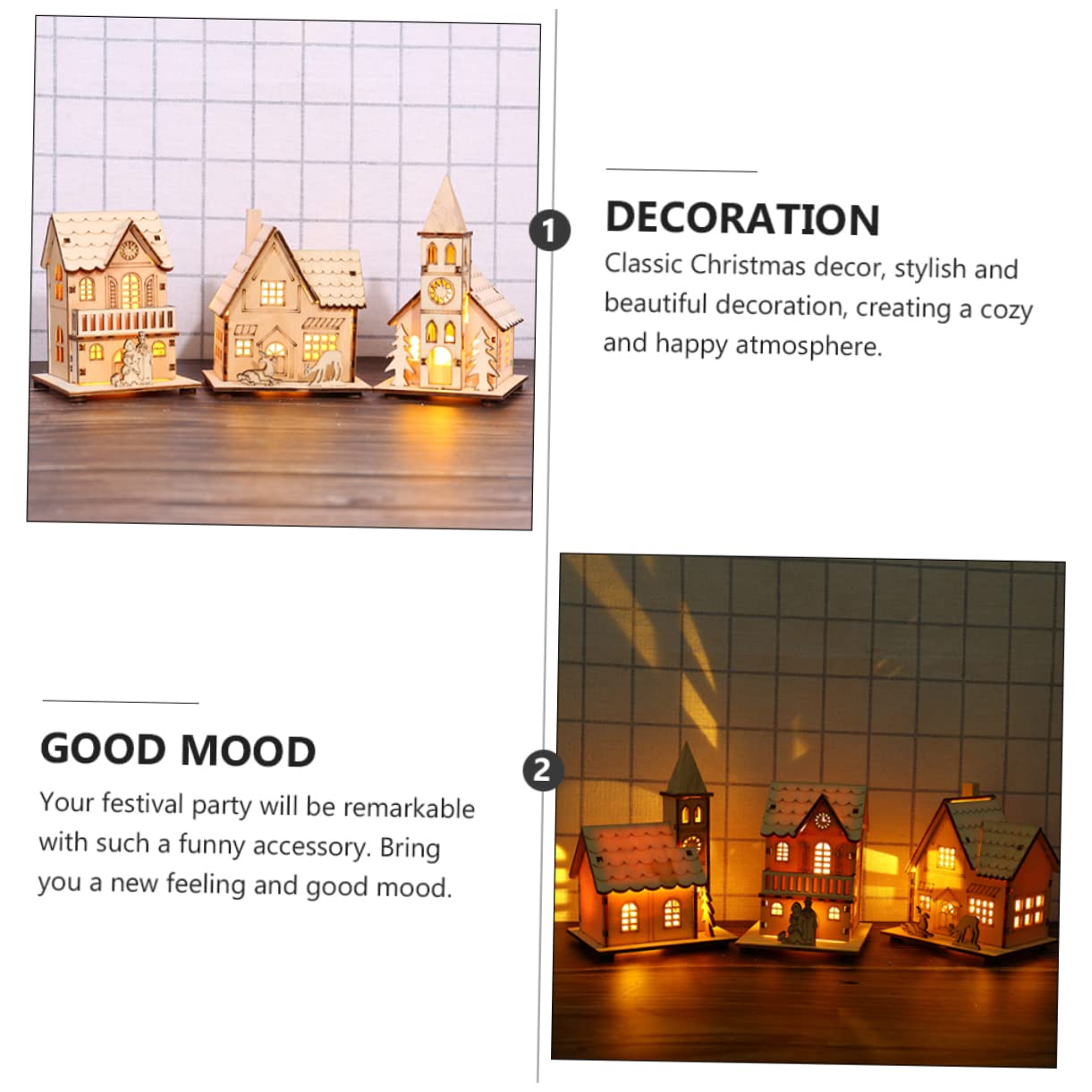 Cabilock 4 Piezas Cabina Luminosa Cabaña Navidad Adorno Luz Navidad Decoracion Rustica Decoración La Mesa Comedor Casas Navideñas Pueblo Juguete Madera Niño Led Modelo
