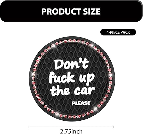 Miniatura 8 de UGSHY 4 posavasos estampados con frase popular para automóvil, de 2.75 pulgadas, anillo exterior con incrustaciones de diamantes de imitación,