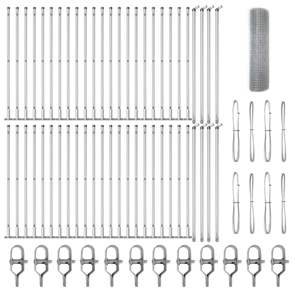 Fence Post Silver 100 x 0.6 m 19 x 19 mm Mesh Steel Outdoor Garden Boundary Support Kit Weather Resistant Powder Coated Modular Fencing