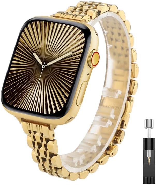 Classic Style Metal Bracelet Compatible with Apple Watch Band for Women, Slim Width