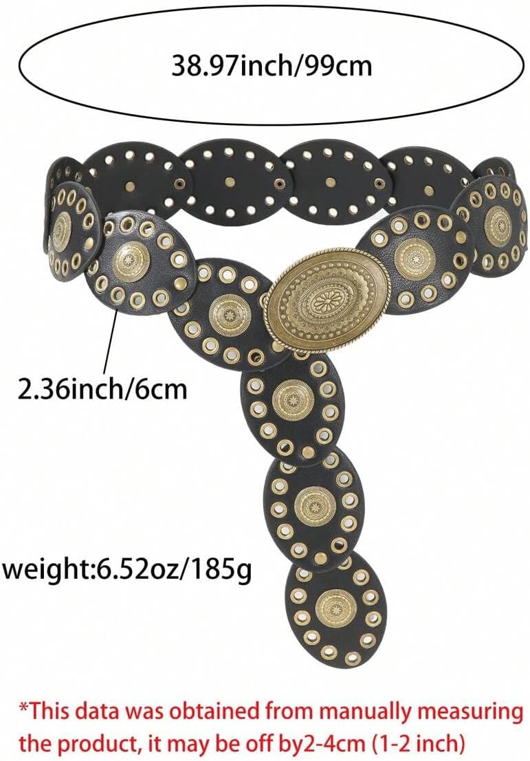 Women Wide-Disc Western-Belts Vintage-Cowgirl Concho-Waist Belt Chunky Country Belts for Jeans Pants - Image 7