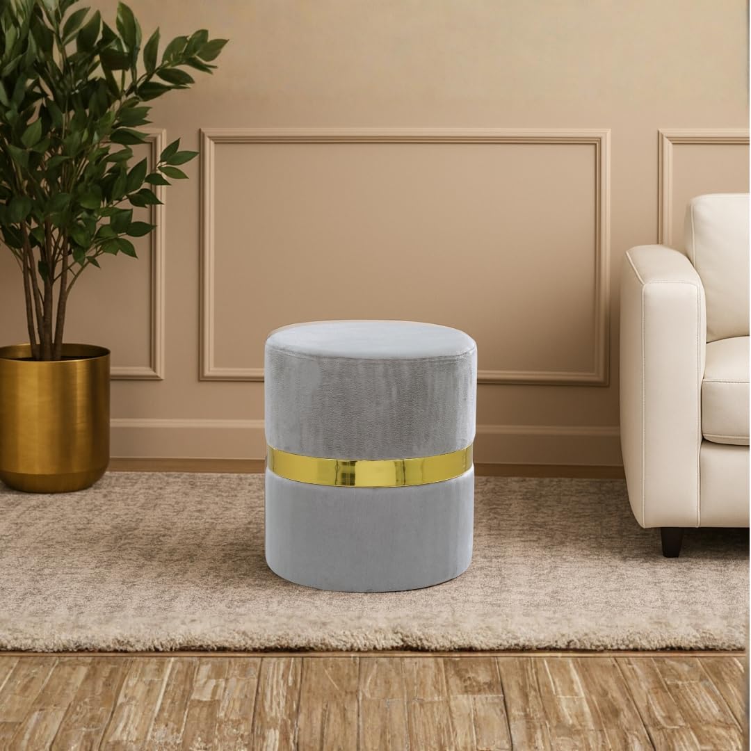 Royaloak Candy Ottoman Luxe -Beige Velvet | Holland Velvet | Solid Wood Base | Sleek Modern Pouffe | Elegant Soft Comfortable Ottoman Stool for Living Room | Stool for Sitting | Home Décor | Footstool-image-25