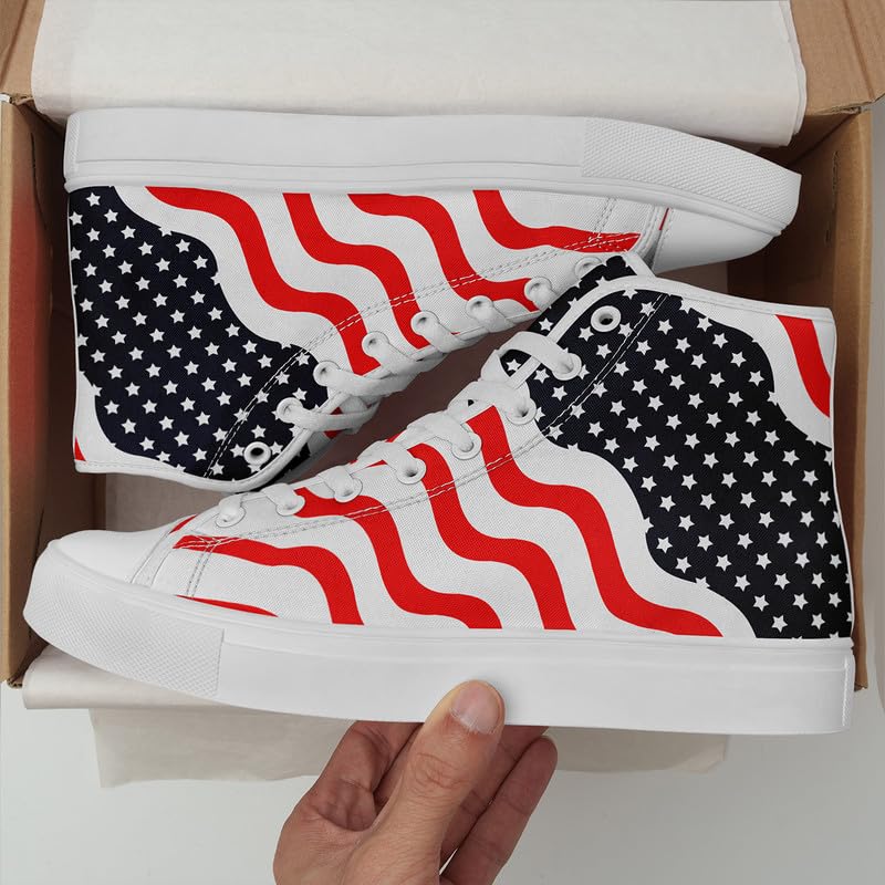 American Flag High Top Canvas Shoes, USA Flag Fashion Sneakers Lightweight Lace-Up Casual Walking Shoes for Women & Men4