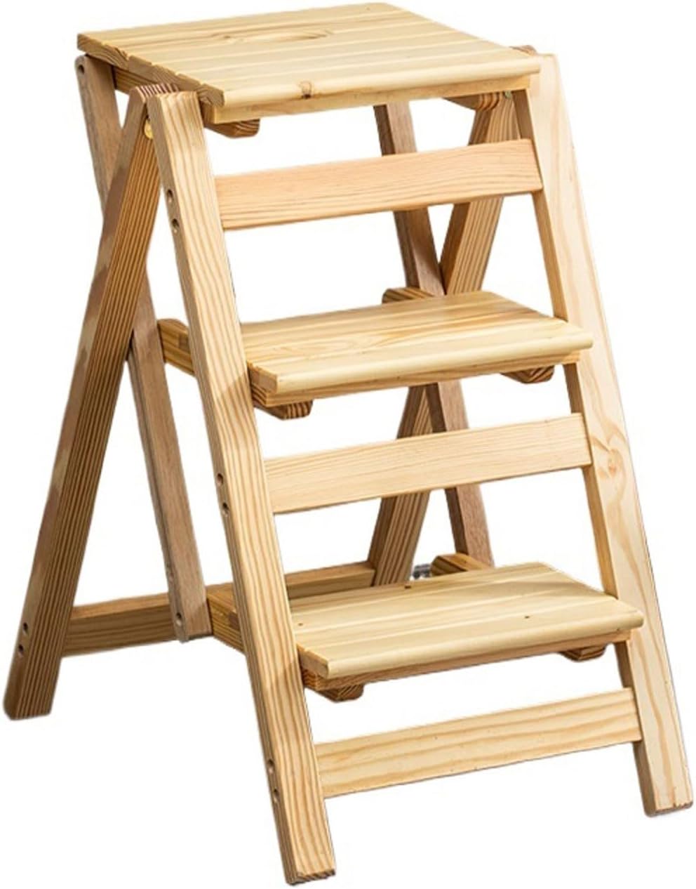 Stepstools Portable Staircase Stool Multifunctional Three-Step Ladder Wooden Folding Stair Chair Suitable for Kitchen Study Bedroom Step Stool(Natural Wood)