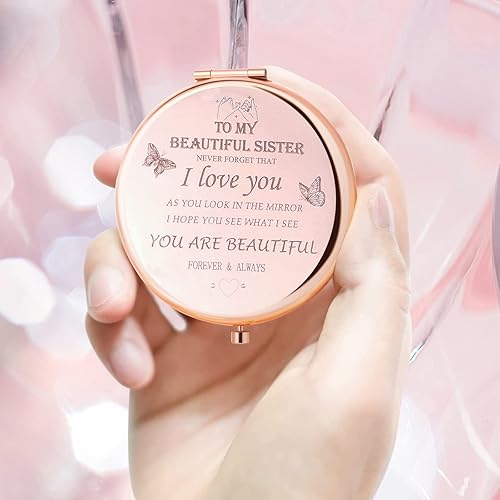 Miniatura 2 de HYOUCHANG 2 piezas de regalos para hermanas, regalos para mujeres, espejo de maquillaje compacto, regalo de dama de honor, cumpleaños, día de San