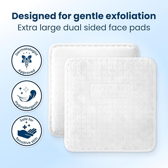 Clean Skin Club Clean2 Pads 2.0 [NEW & Improved Edges]  Not to Shed & Tear Face Pads, Unique Triple Layers, Textured & Ultra Soft Side, Organic Disposable Cotton, Pair with Makeup Remover