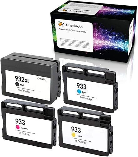 Cartucho de tinta rellenado, paquete de 4 unidades para HP 932XL 933 HP Officejet 6100 6600 6700 7110 7610 7612 (1 negro, 1 cian, 1 magenta, 1