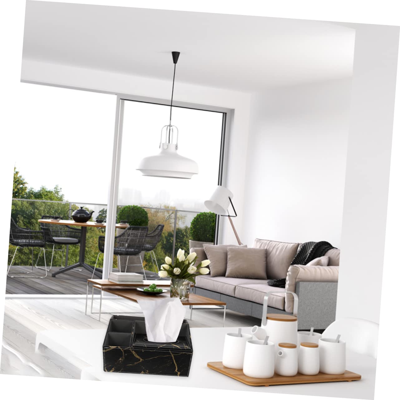 Caja Organizadora De Piel Mármol Soporte Multifunción Para Mandos Tv y Pañuelos Compartimentos Diseño Elegante Para Salón y Oficina