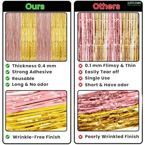Image of KatchOn, Rose Gold Fringe Curtain Backdrop - Pack of 2, 6.5x3.2 Ft | Rose Gold Decorations, Bachelorette Party Decorations Bride Be Party Streamers for Wedding Anniversary, Bridal Shower Backdrop