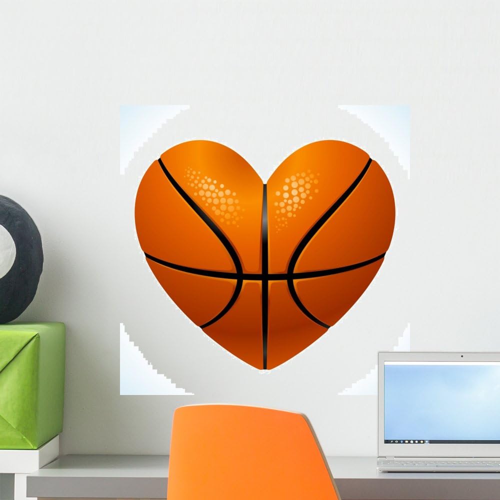 Wallmonkeys Basketball in The Shape of Heart Wall Decal Peel and Stick Graphic WM287463 (18 in H x 18 in W)