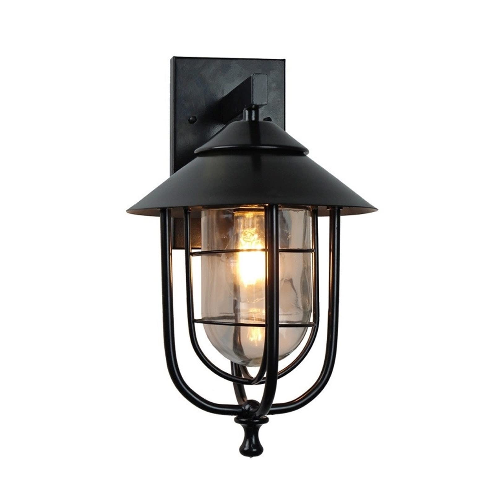 PEHUB Modern Gloss Black Metal and Glass Fisherman's Lantern Lamp Wall Light Traditional Outdoor Vintage Lantern Exterior Wall Light IP44 Weatherproof Glass Lampshade Energy Class A+ Light for Bedside