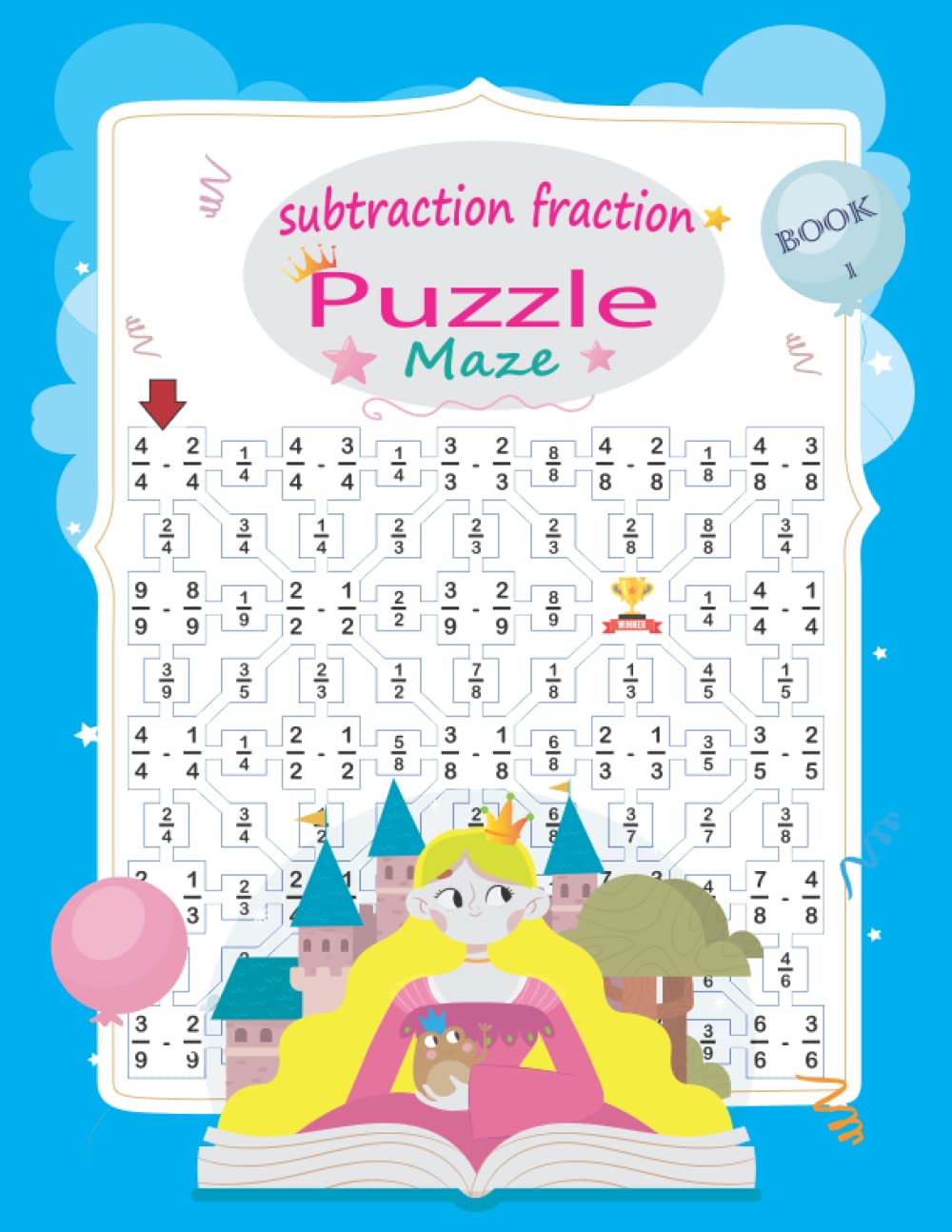 Subtraction Fraction Puzzle Maze: Math activity book for kids 7-12 ages