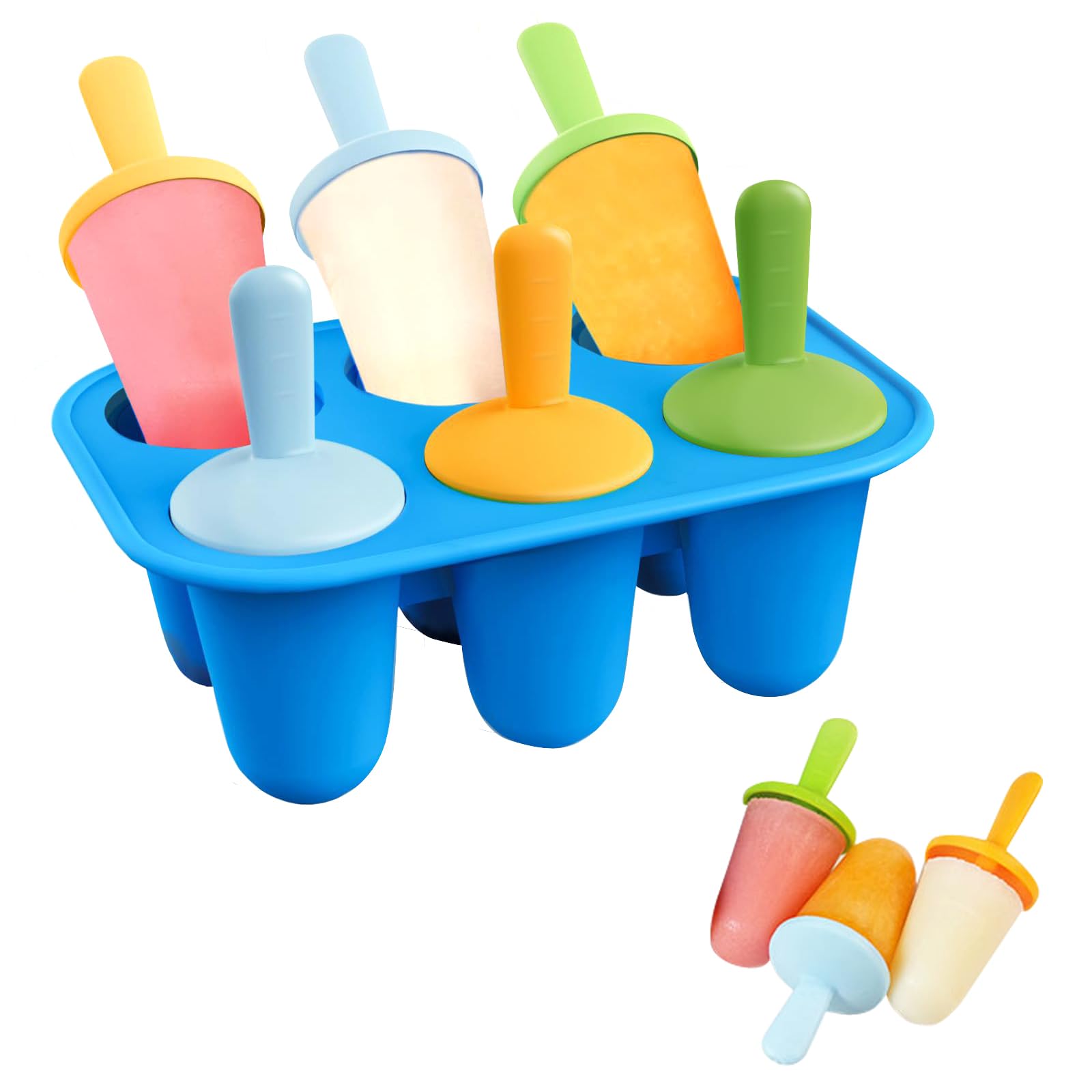 AdWon Ice Lolly Moulds Mini Silicone Popsicle Mold,BPA Free Reusable Ice Pop Maker –6 Cavity Ice Pop Mould for Portion Control & Tiny Hands (Blue)