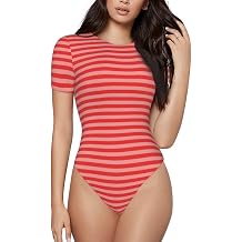 Bodysuits for Women Short Sleeve Round Neck Soft Stretchy Basic Tee Bodysuit Top for Casual Outfits