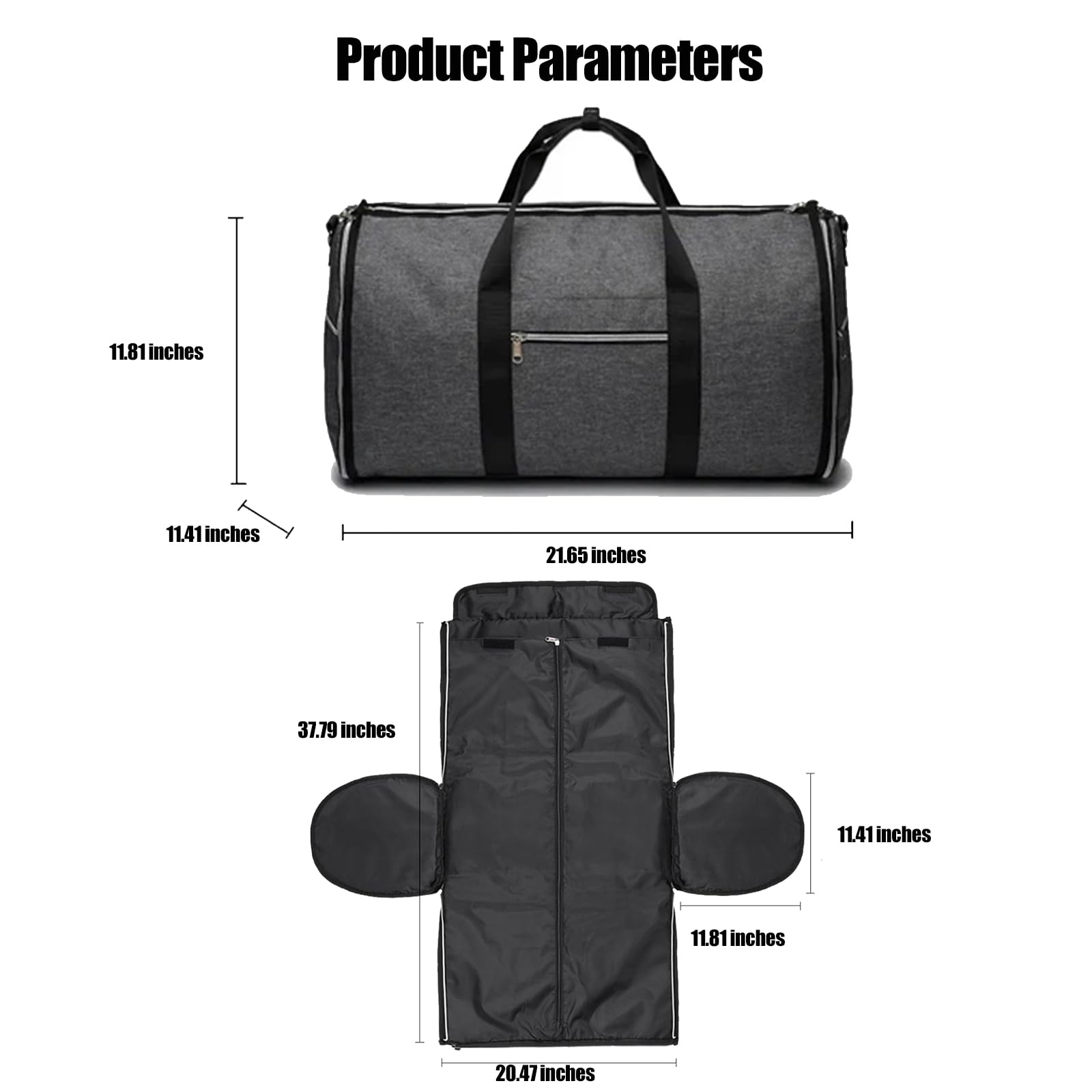 Reisetasche, Faltbare Kleidertasche mit Schuhbeutel, wasserdichte Kleidertasche mit großem Fassungsvermögen zum Mitnehmen für Wochenendreisen (Dunkelgrau)