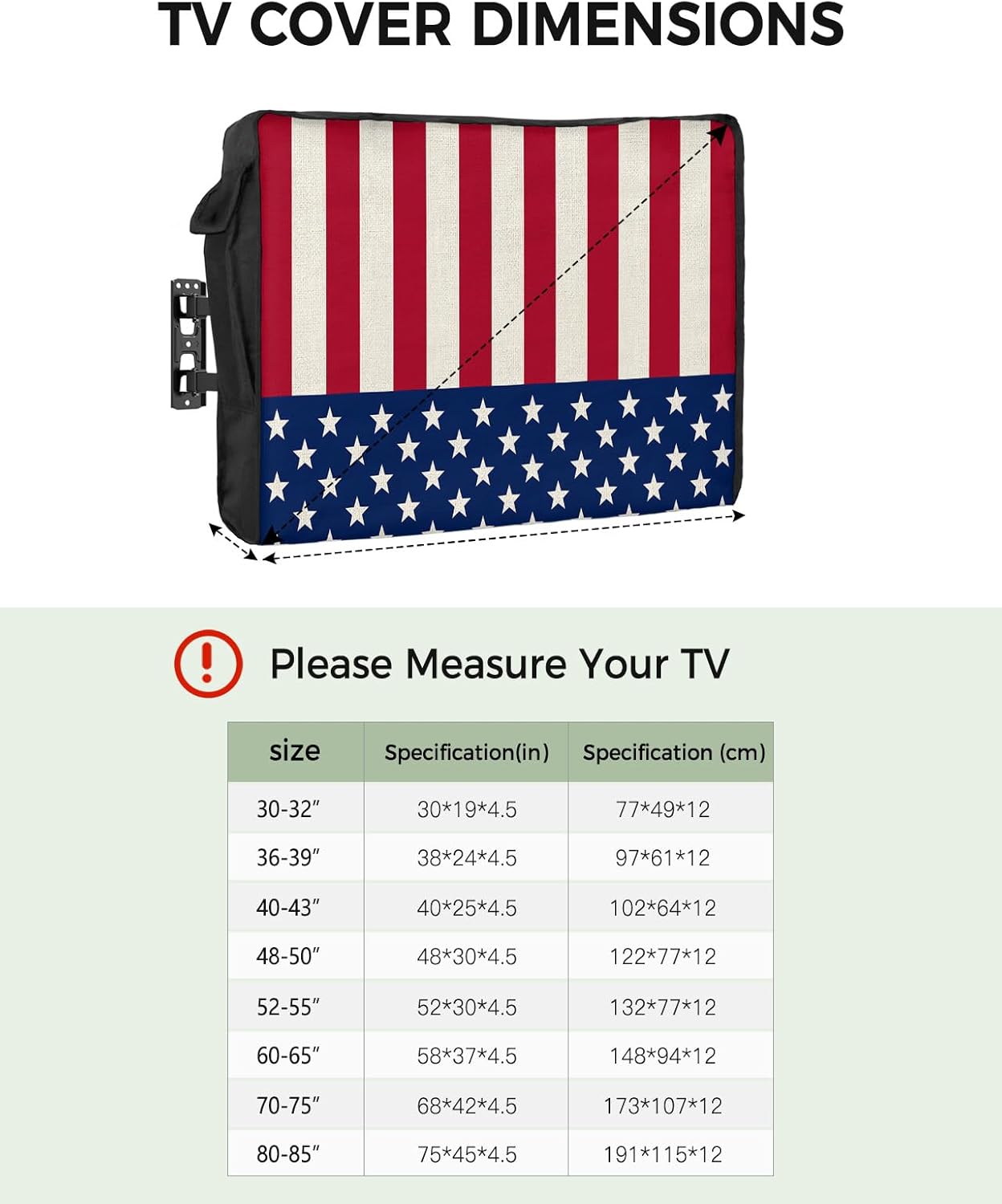 Outdoor TV Cover - 4th of July USA Flag Star Patriot Red Blue Stripes Retro Waterproof and Weatherproof 70"-75" LCD Movable Shield TV Display Screen Protector Outside Television Covers