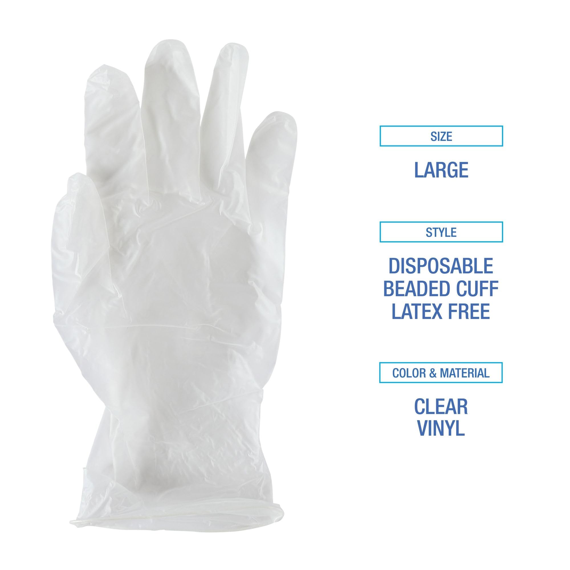 Boardwalk General Purpose Vinyl Gloves, Powder/Latex-Free, 2.6 mil, Large, Clear, 100/Box, 10 Boxes/Carton