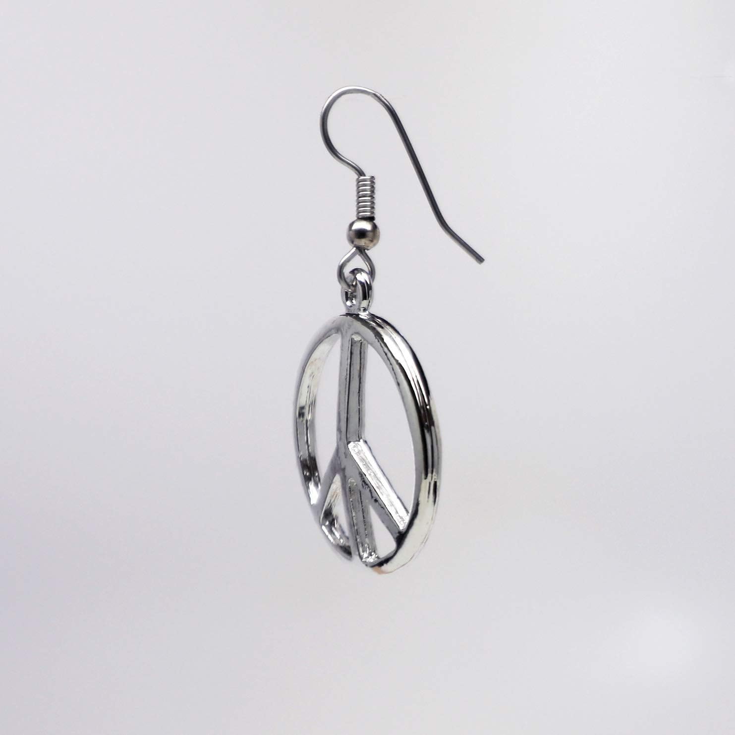 Hippie Peace Sign Dangle Earrings Polished Silver Finish Pewter - Image 6