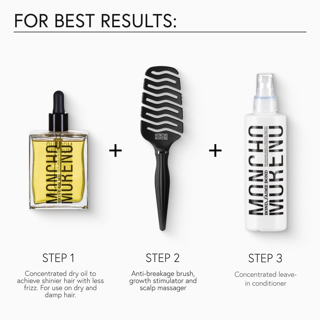 MONCHO MORENO Shine On Me Reparaturöl gegen Frizz mit Arganöl, feuchtigkeitsspendende Behandlung für trockenes und geschädigtes Haar, verjüngt, nährt, stärkt und verleiht dem Haar Glanz, vegan, 95 ml