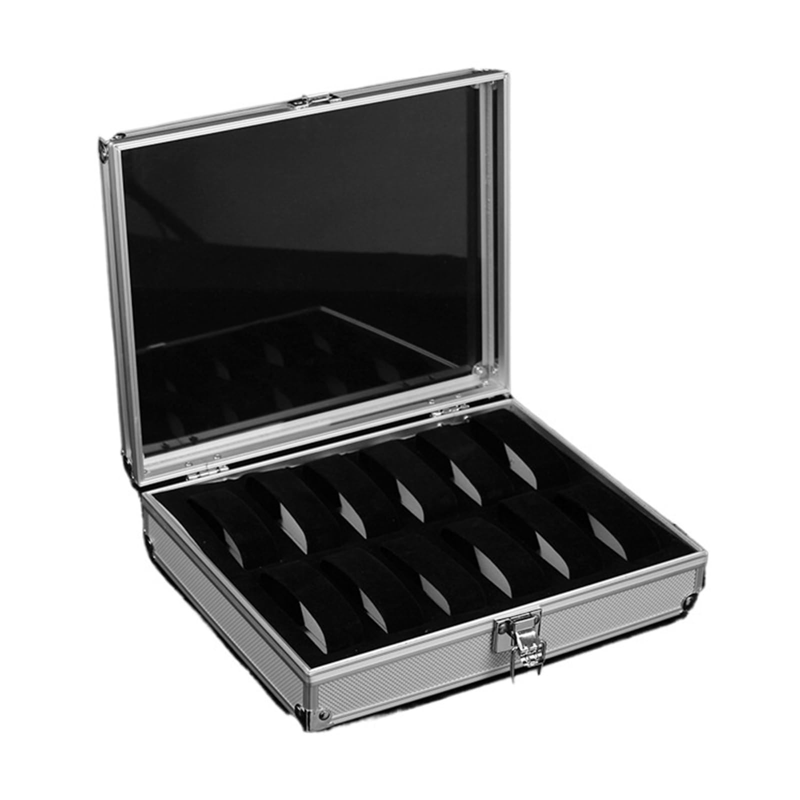 GHHZML Watch Box Silver Color Aluminum Alloy Watch Storage Box With Clock 6/12/24 Slots Collection Boxes
