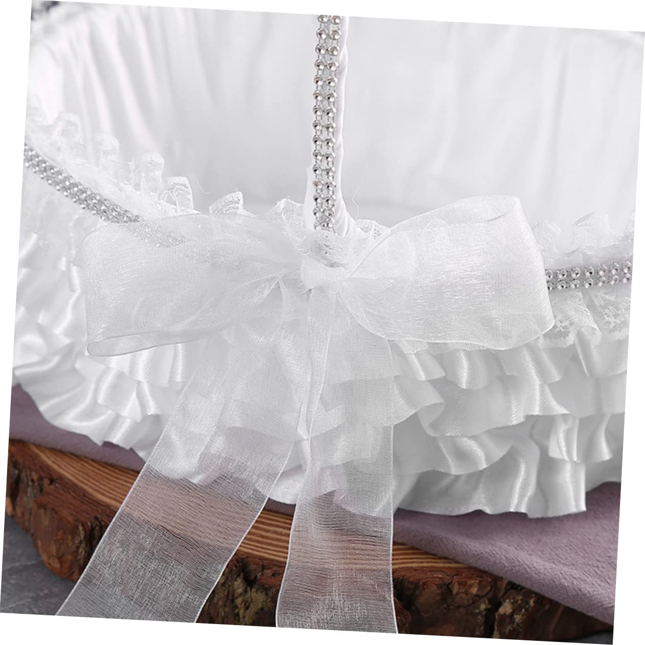 Amosfun Wedding Flower Girl Basket Lace Trim Petal Holder Rustic Floral Basket for Weddings Engagements Anniversaries Portable Decoration for Flower Girls and Table Centerpieces