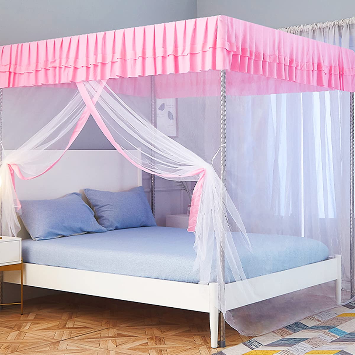 Zasłony z baldachimem na łóżko, jednolity kolor, moskitiera, dla dziewcząt, dzieci i małych dzieci, elegancka dekoracja, 1,5 x 2 m, idealna do łóżeczek i łóżek