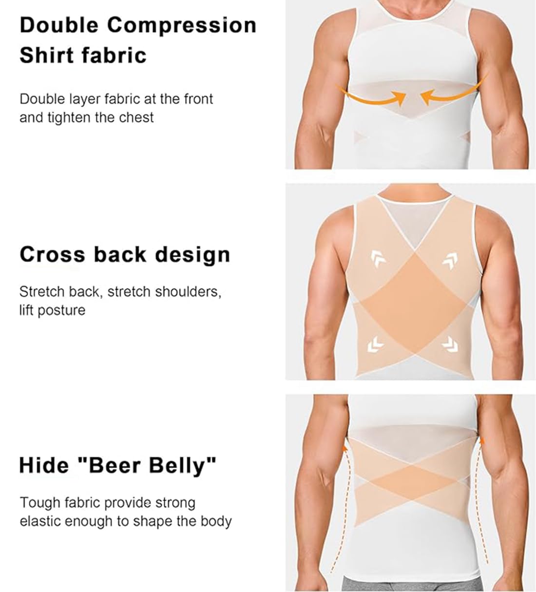 Camiseta Interior Moldeadora para Hombre con Efecto Vientre Plano Faja Reductora Chaleco de compresión algodón Body Shaper para Gym Fitness (FR/ES, Letras, 3XL, Regular, Regular, Blanco)