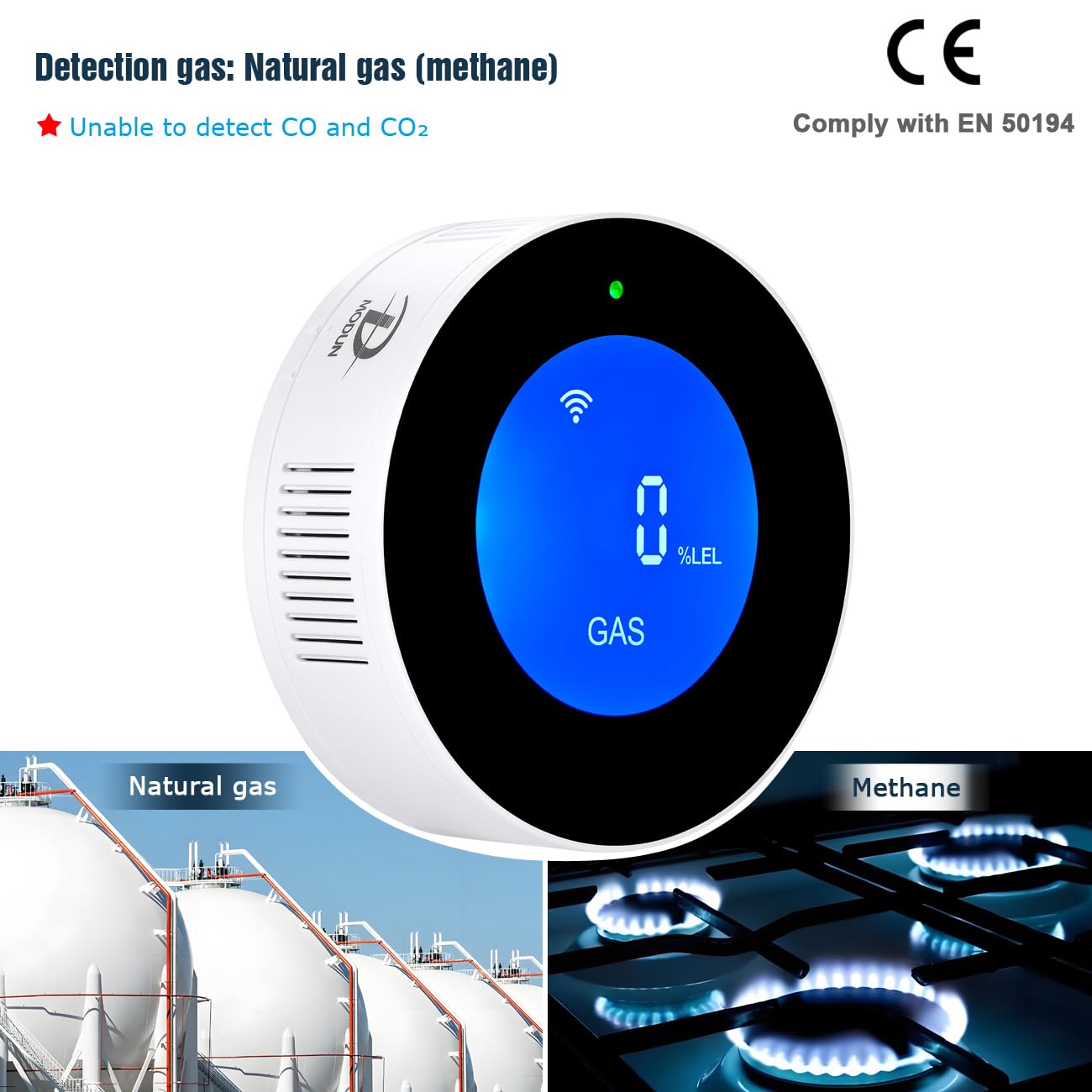Detectores de Gas natural con WiFi, alarma portátil de fugas de gas compatible con aplicación inteligente, Tuya, sensor de gas metano con alarma de voz de 85 dB y alarma visual de concentración de gas