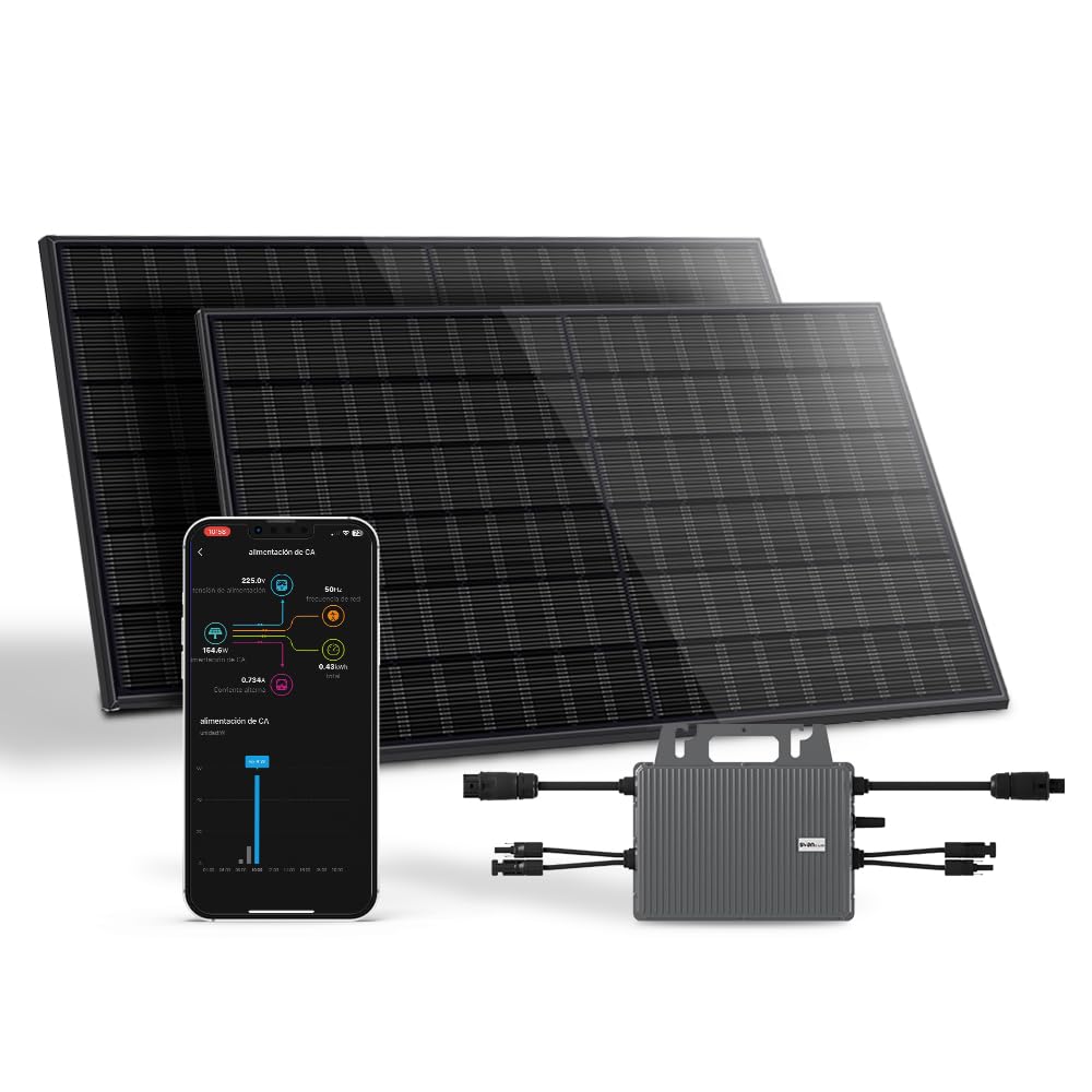 Kit Solar Balcón Svan con 2 Paneles Solares Bifaciales de 435W, Microinversor Wifi 800W, Plug & Play, Control desde APP, Protección IP68, Soporte de Montaje, Uso Exterior